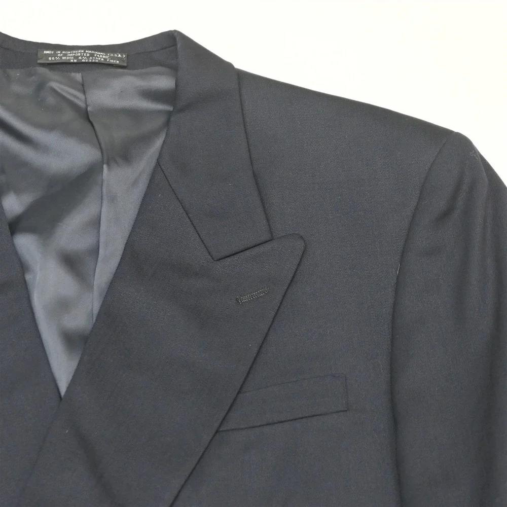 Vtg USA Made Double Breasted 42S 36x30 Navy Blue Wool Mens Jacket Pants Suit